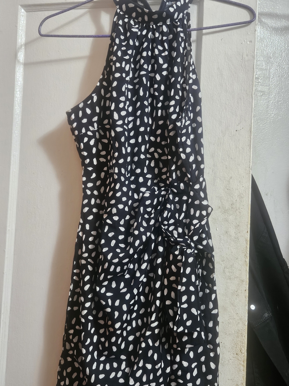 SHEIN Black One-Shoulder Polka Dot Halter Dress